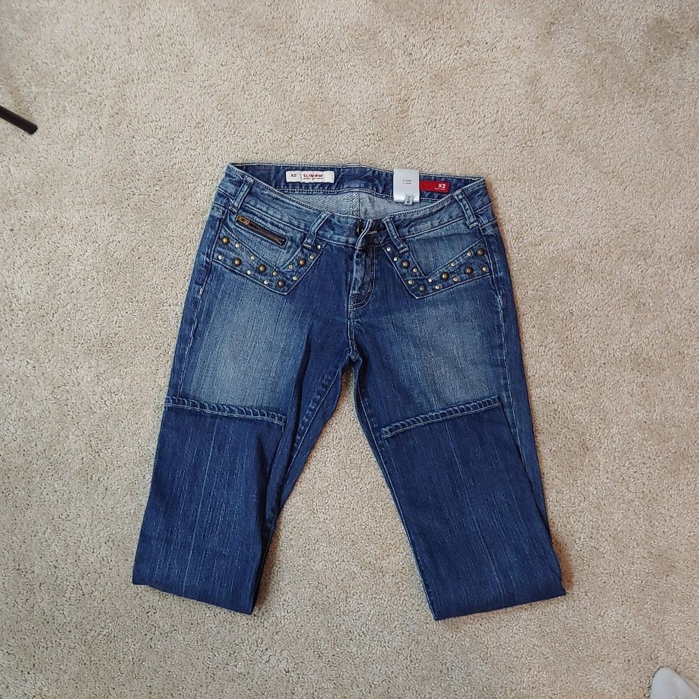 Womens 6 X2 slim w10‎ blue jeans studded boot cut